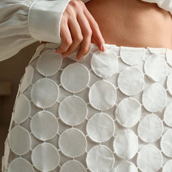 White Casual Women's Laser Cut Multi Circle Double Layered Skirt - Picture 3 of 7